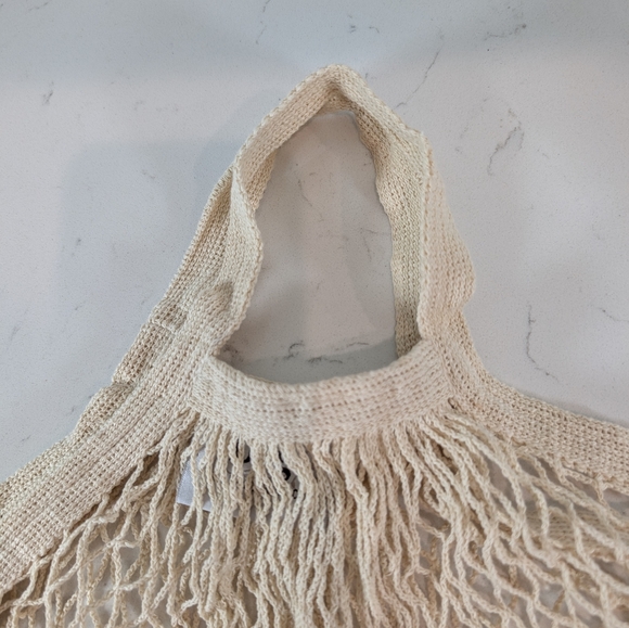 Beige Cream Mesh Tote Bag Nautical Rope - Picture 4 of 9